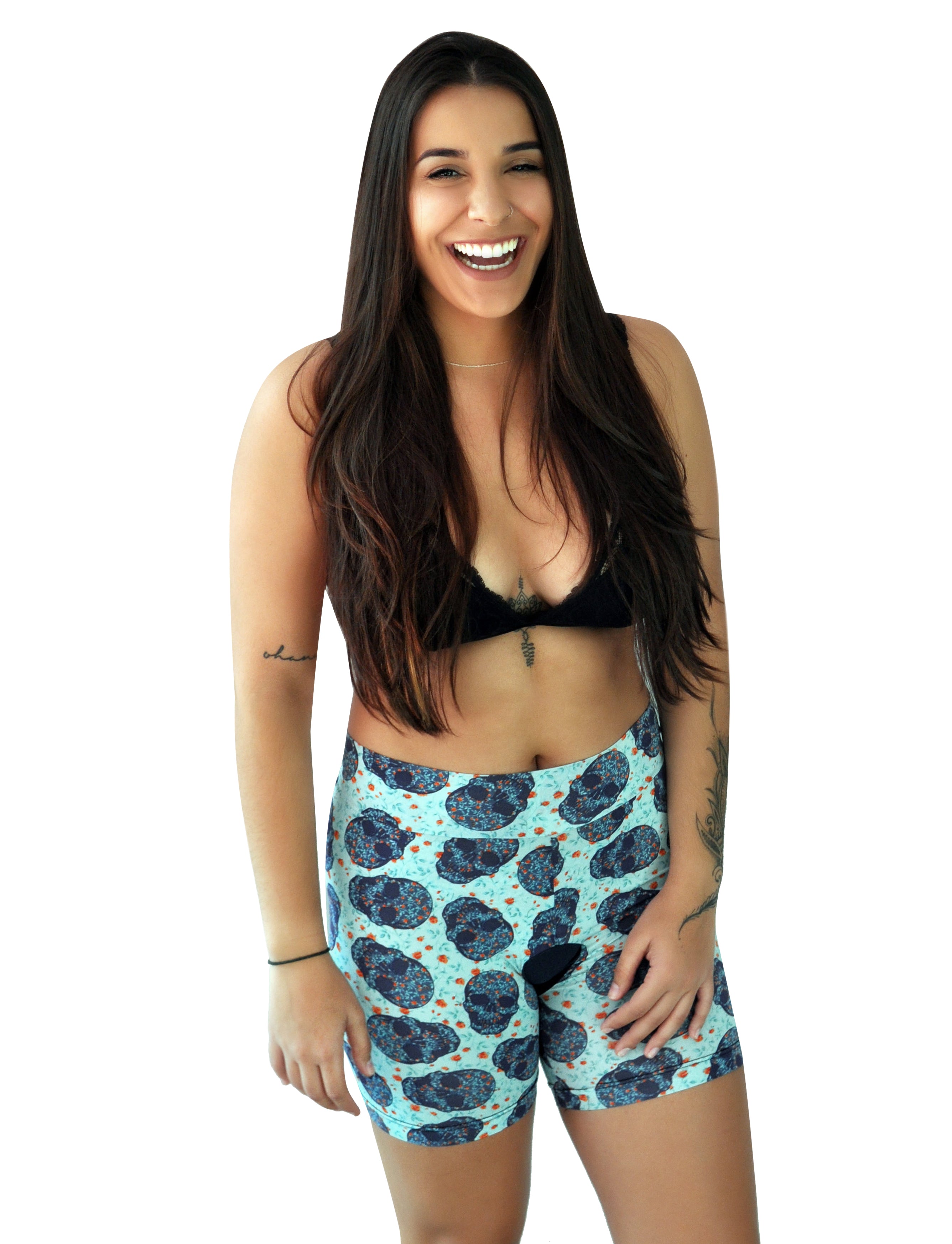 Ana wearing Pirate Princess Skanties showing them off with her long beautiful hair hanging over her shoulders Ana looks like a beautiful Pirate Princess and the joy can be seen in her face with a big smile of confidence.