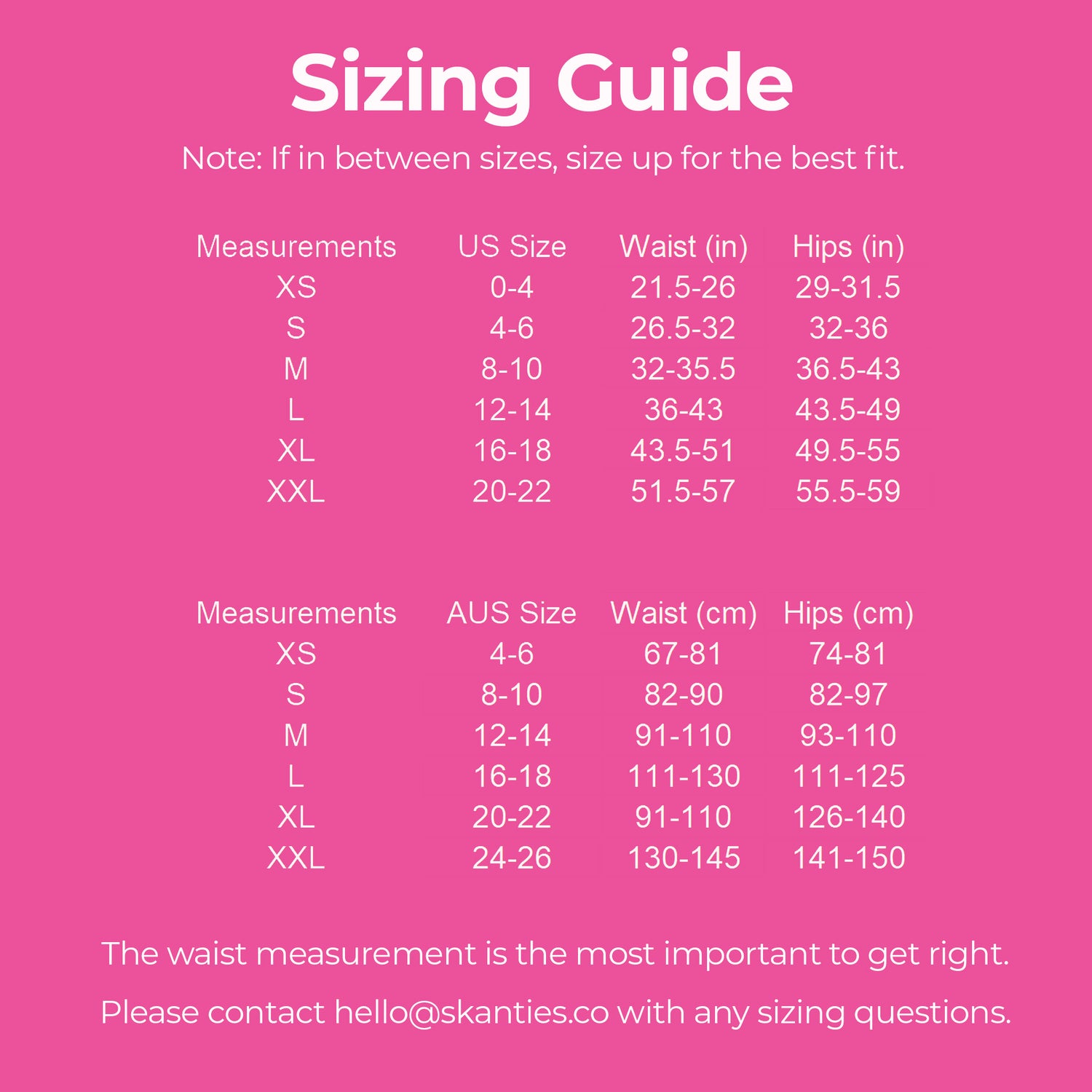 Sizing Guide Size Guide (US Dress Sizes) XS = 0-4, S = 4-6, M = 8-10, L = 12-14, XL = 16-18, XXL = 20-22 (AUS Dress Sizes) XS = 4-6, S =8-10, M =12-14, L = 16-18, XL =20-22, XXL =24-26 