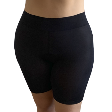 Front View Essential Black color Midnight Wish Skanties in XS to XXL, offering seamless integration with any outfit for daily comfort. No Muffin Tops, No chafe and No panty lines. Soft and smooth comfort and confidence all day - look like a thin pair of bike shorts merged with cotton underwear